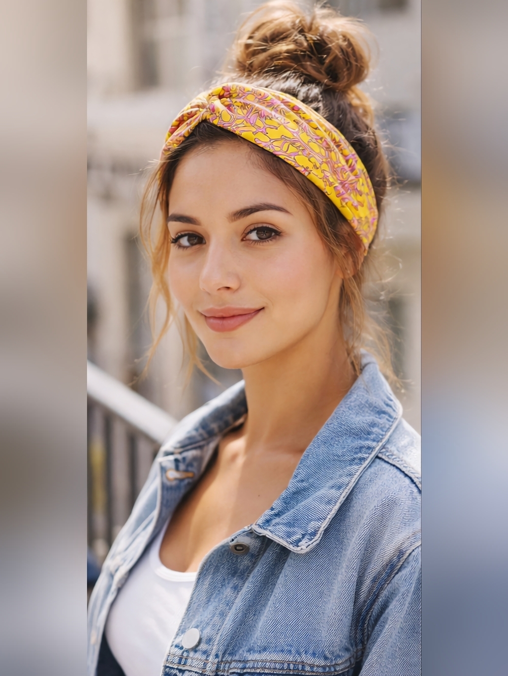 ZARA Bohemian Elastic Head Wrap Yellow Pink S/M Stretchy Chic Hair Accessory